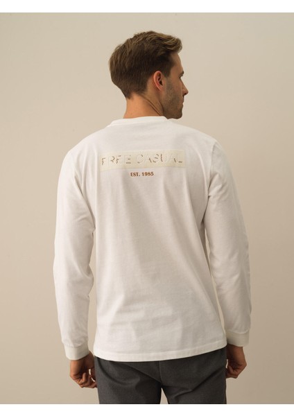 Erkek Ekru Pamuk Dokulu Regular Fit Uzun Kollu Tişört modelleri