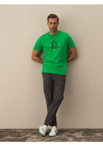 Erkek Yeşil Pamuk Dokulu Regular Fit Tişört