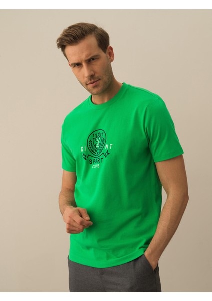 Erkek Yeşil Pamuk Dokulu Regular Fit Tişört fiyatları