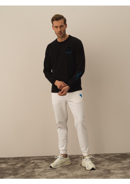 Erkek Siyah Pamuk Dokulu Regular Fit Uzun Kollu Tişört