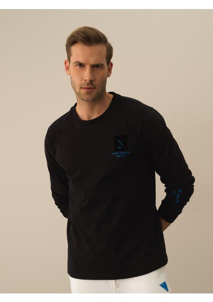 Erkek Siyah Pamuk Dokulu Regular Fit Uzun Kollu Tişört fiyatları