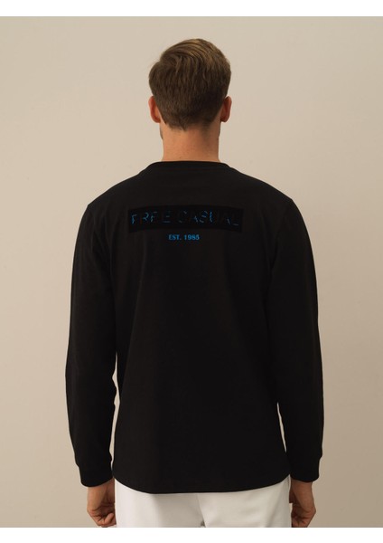 Erkek Siyah Pamuk Dokulu Regular Fit Uzun Kollu Tişört modelleri