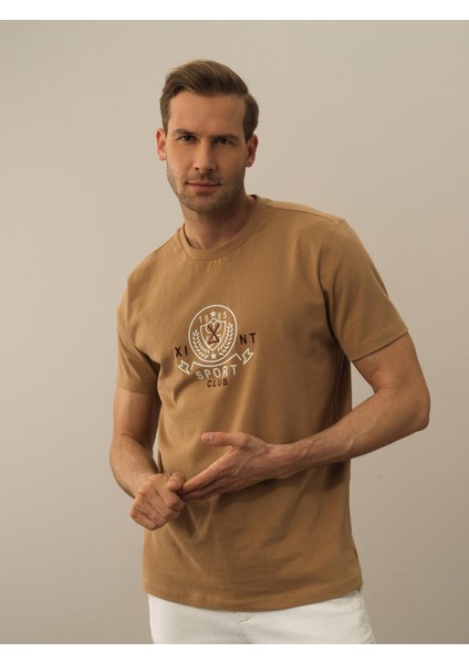 Erkek Camel Pamuk Dokulu Regular Fit Tişört fiyatları
