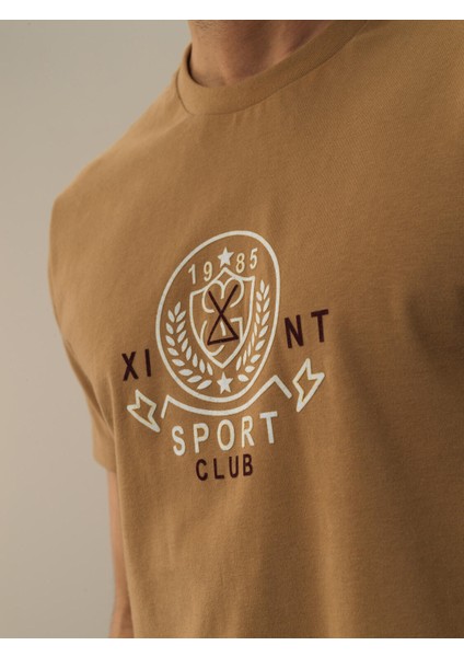 Erkek Camel Pamuk Dokulu Regular Fit Tişört modelleri