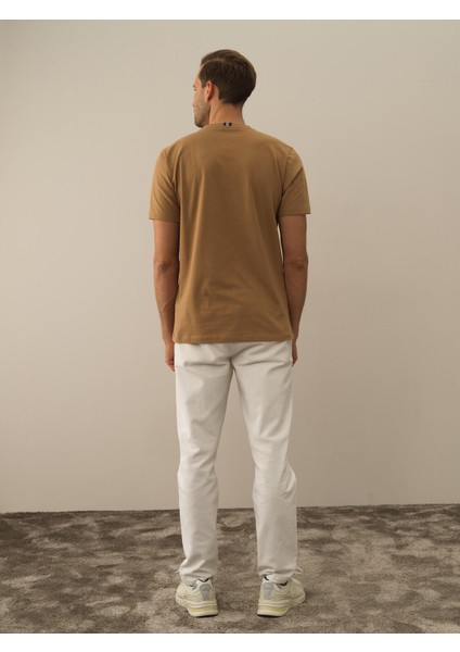 Erkek Camel Pamuk Dokulu Regular Fit Tişört indirimleri