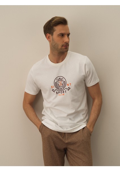Erkek Ekru Pamuk Dokulu Regular Fit Tişört fiyatları