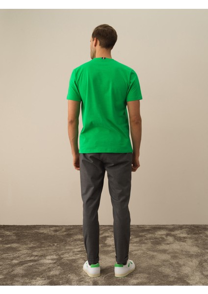 Erkek Yeşil Pamuk Dokulu Regular Fit Tişört fırsatları