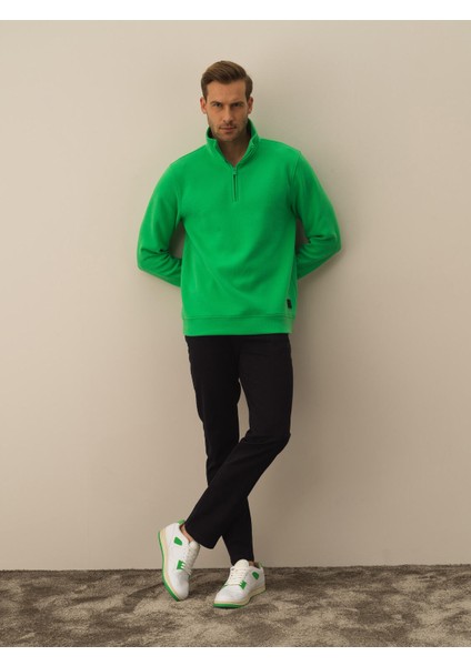 Erkek Yeşil Pamuk Dokulu Regular Fit Sweatshirt