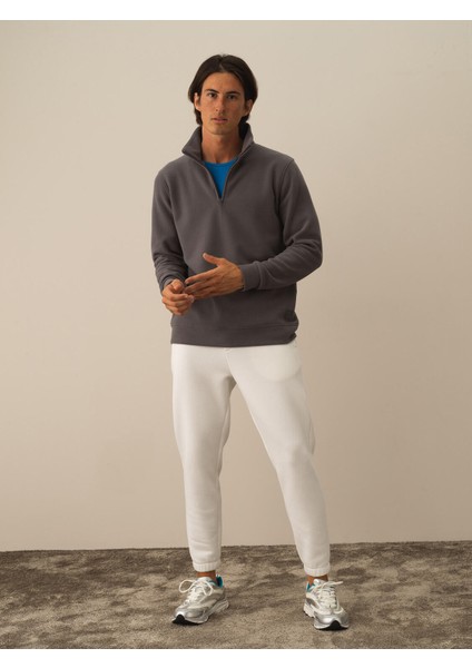 Erkek Koyu Gri Pamuk Dokulu Regular Fit Sweatshirt