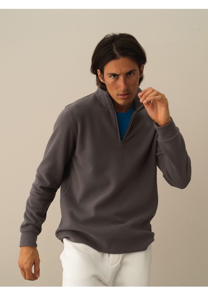 Erkek Koyu Gri Pamuk Dokulu Regular Fit Sweatshirt fiyatları