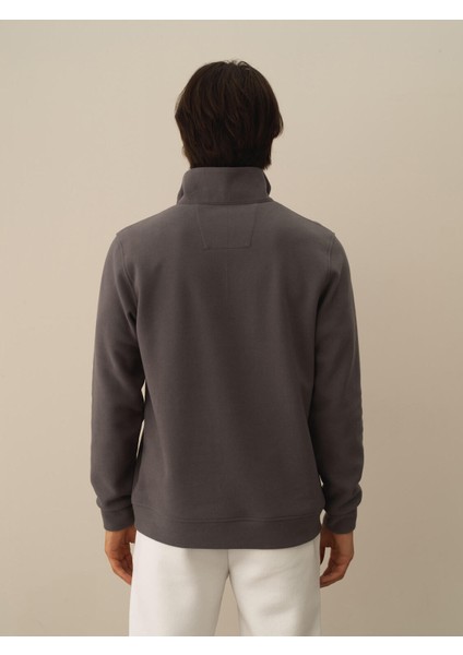 Erkek Koyu Gri Pamuk Dokulu Regular Fit Sweatshirt modelleri