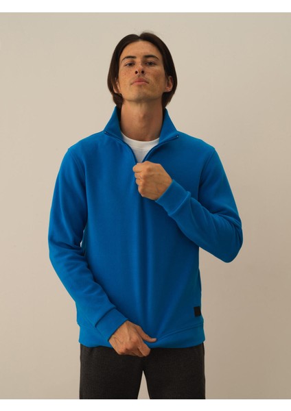 Erkek Mavi Pamuk Dokulu Regular Fit Sweatshirt fiyatları