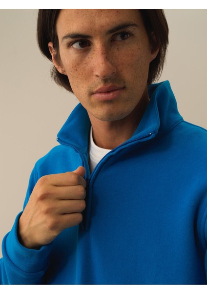 Erkek Mavi Pamuk Dokulu Regular Fit Sweatshirt modelleri