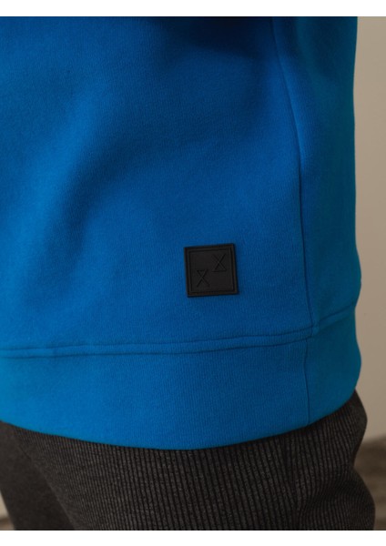 Erkek Mavi Pamuk Dokulu Regular Fit Sweatshirt fırsatları