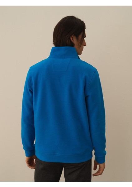 Erkek Mavi Pamuk Dokulu Regular Fit Sweatshirt indirimleri