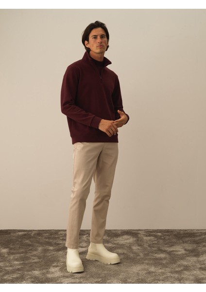 Erkek Bordo Pamuk Dokulu Regular Fit Sweatshirt