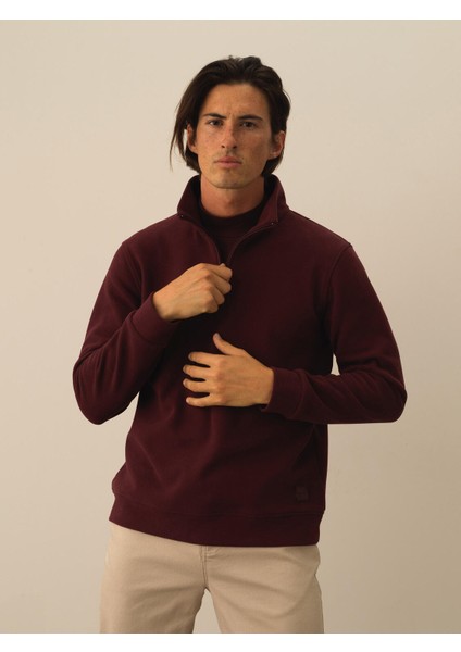 Erkek Bordo Pamuk Dokulu Regular Fit Sweatshirt fiyatları