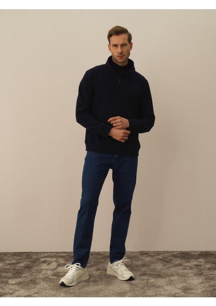 Erkek Lacivert Pamuk Dokulu Regular Fit Sweatshirt