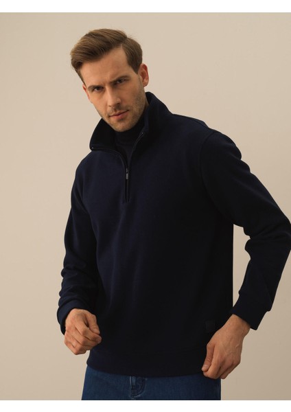 Erkek Lacivert Pamuk Dokulu Regular Fit Sweatshirt fiyatları