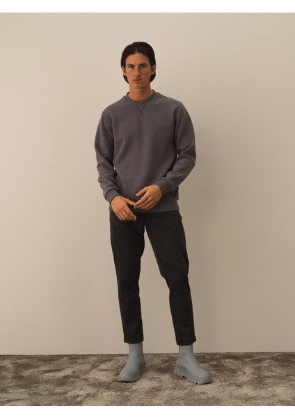Erkek Koyu Gri Pamuk Dokulu Regular Fit Sweatshirt