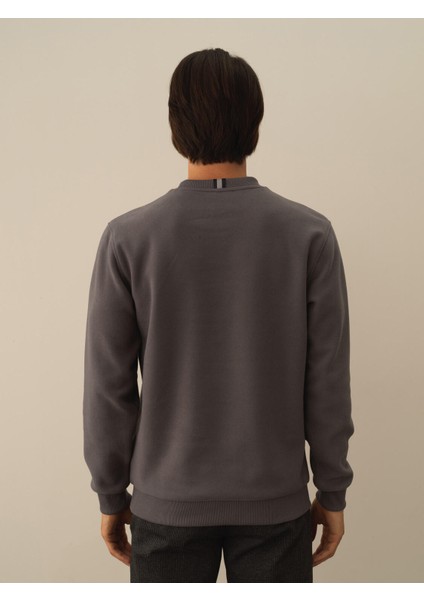 Erkek Koyu Gri Pamuk Dokulu Regular Fit Sweatshirt modelleri