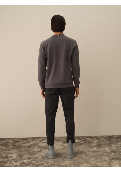 Erkek Koyu Gri Pamuk Dokulu Regular Fit Sweatshirt fırsatları