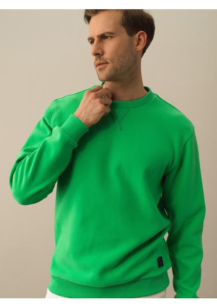 Erkek Yeşil Pamuk Dokulu Regular Fit Sweatshirt fiyatları