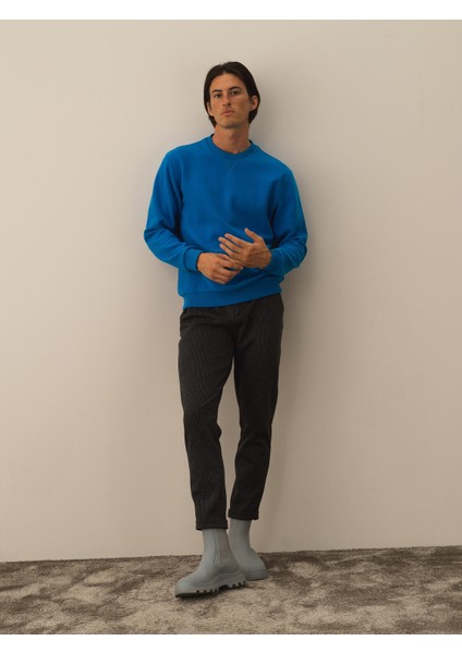 Erkek Mavi Pamuk Dokulu Regular Fit Sweatshirt
