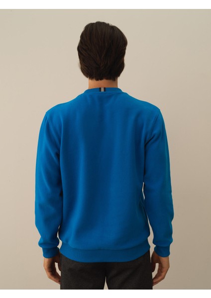 Erkek Mavi Pamuk Dokulu Regular Fit Sweatshirt fırsatları