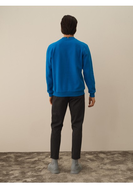 Erkek Mavi Pamuk Dokulu Regular Fit Sweatshirt indirimleri
