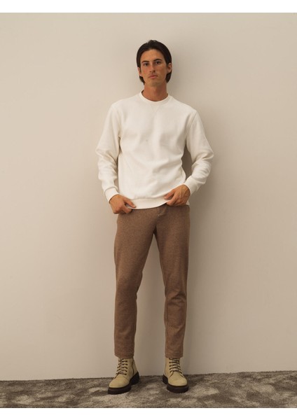 Erkek Ekru Pamuk Dokulu Regular Fit Sweatshirt