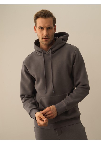 Erkek Koyu Gri Pamuk Dokulu Regular Fit Sweatshirt fiyatları