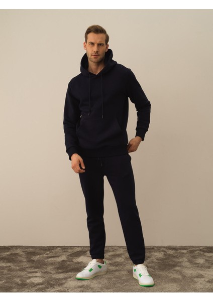 Erkek Lacivert Pamuk Dokulu Regular Fit Sweatshirt