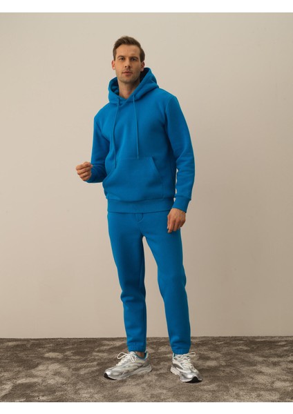 Erkek Mavi Pamuk Dokulu Regular Fit Sweatshirt