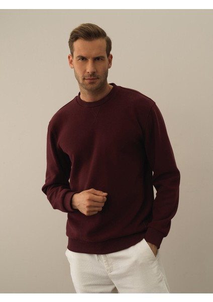 Erkek Bordo Pamuk Dokulu Regular Fit Sweatshirt fiyatları
