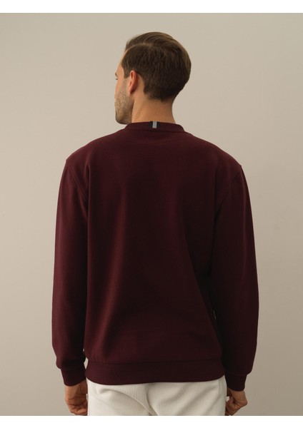 Erkek Bordo Pamuk Dokulu Regular Fit Sweatshirt fırsatları