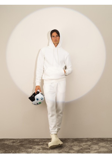 Erkek Kırık Beyaz Pamuk Dokulu Regular Fit Sweatshirt