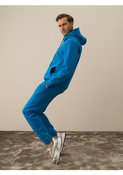 Erkek Mavi Pamuk Dokulu Regular Fit Sweatshirt fırsatları