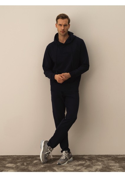 Erkek Lacivert Pamuk Dokulu Regular Fit Sweatshirt