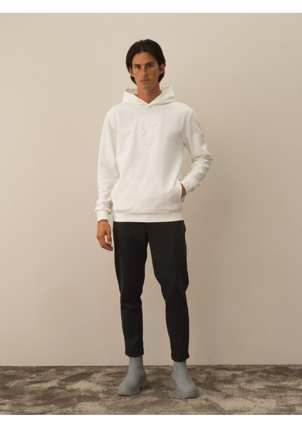Erkek Kırık Beyaz Pamuk Dokulu Regular Fit Sweatshirt