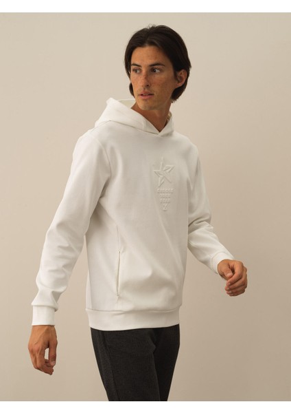 Erkek Kırık Beyaz Pamuk Dokulu Regular Fit Sweatshirt fiyatları