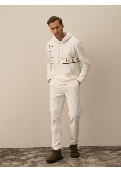 Erkek Ekru Pamuk Dokulu Regular Fit Sweatshirt