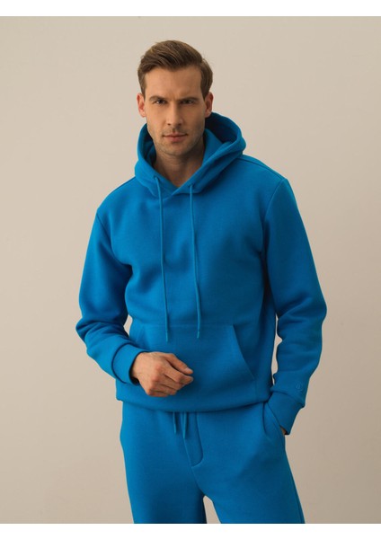 Erkek Mavi Pamuk Dokulu Regular Fit Sweatshirt fiyatları