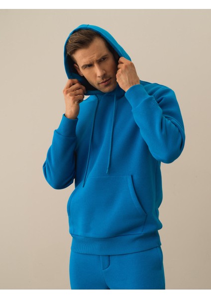 Erkek Mavi Pamuk Dokulu Regular Fit Sweatshirt modelleri