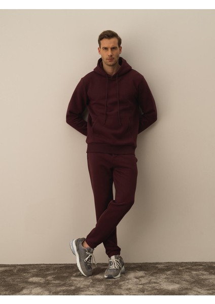 Erkek Bordo Pamuk Dokulu Regular Fit Sweatshirt