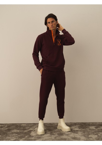 Erkek Bordo Pamuk Dokulu Regular Fit Sweatshirt