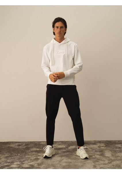 Erkek Kırık Beyaz Pamuk Dokulu Regular Fit Sweatshirt