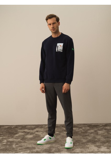 Erkek Lacivert Pamuk Dokulu Regular Fit Sweatshirt