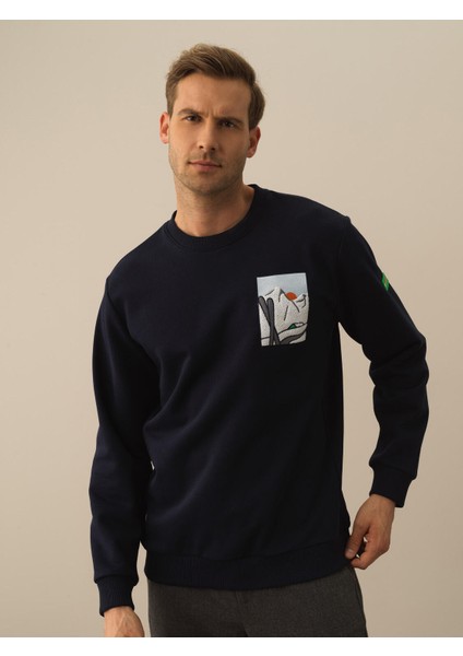 Erkek Lacivert Pamuk Dokulu Regular Fit Sweatshirt fiyatları