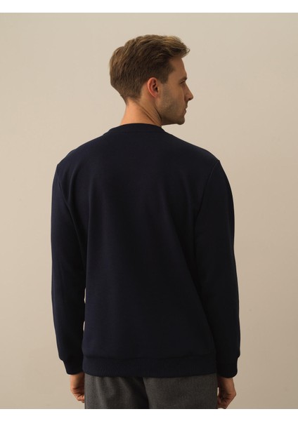 Erkek Lacivert Pamuk Dokulu Regular Fit Sweatshirt modelleri